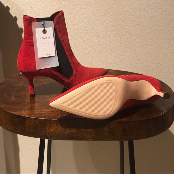 NWT ZARA RED SUEDE STUDDED ANKLE BOOTIES, Sz9 EU39 - Picture 6 of 6